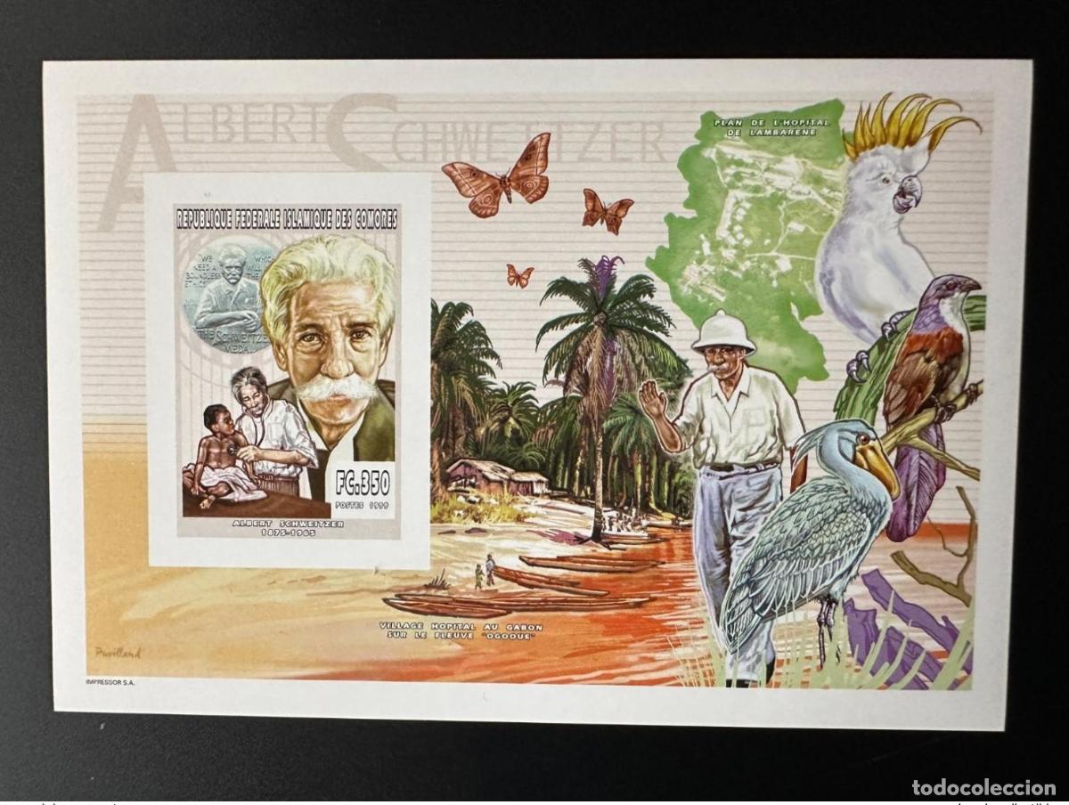 Stamps: Comoras 1999 YT 1117 ND Imperf Luxury Block Albert Schweitzer Butterfly Bird