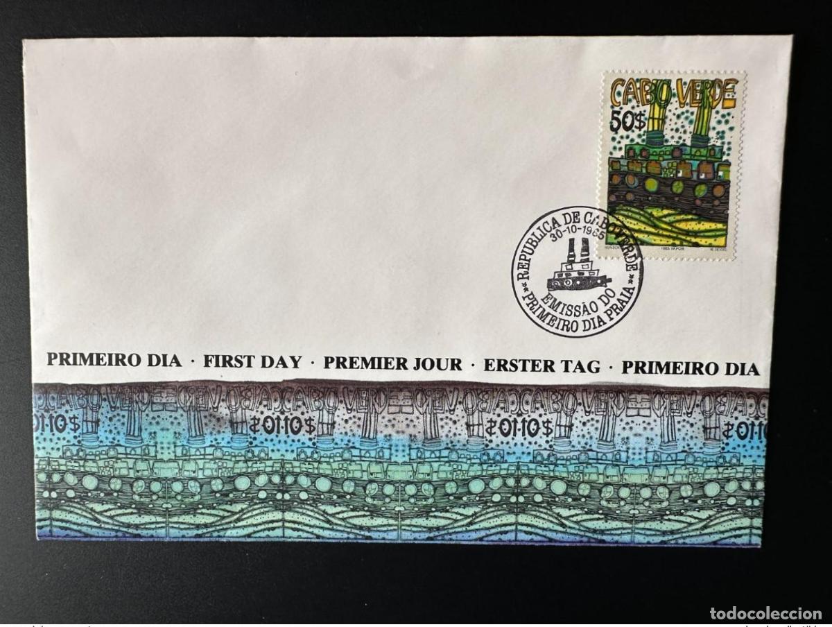 Sellos: Cover Friedensreich Hundertwasser Art Boat para Cabo Verde 1985 Mi. 498 FDC primer d&iacute;a