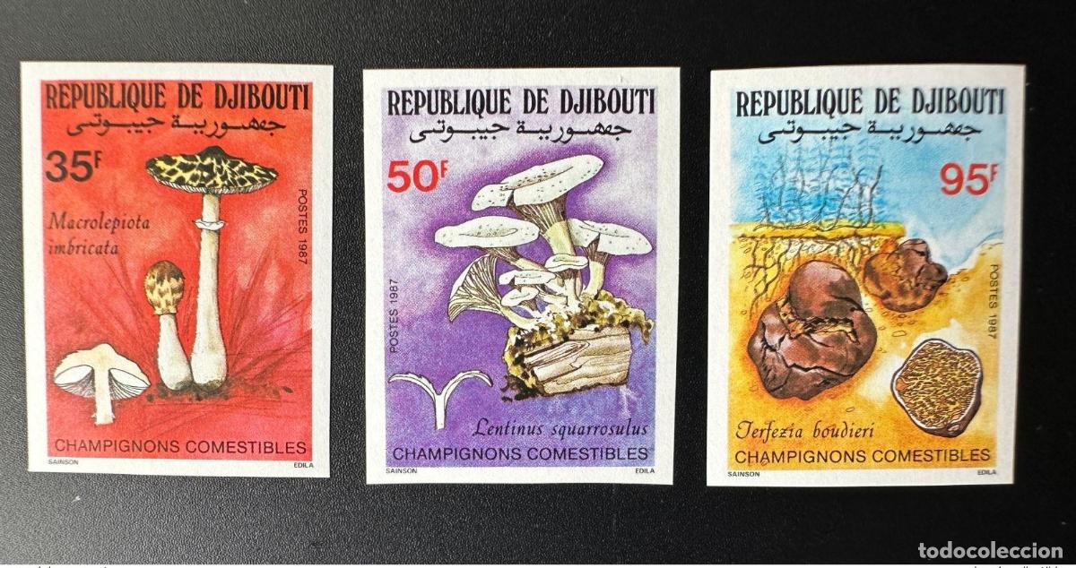Sellos: Yibuti 1987 Mi. 488 - 490 B ND IMPERF Setas comestibles Hongos y