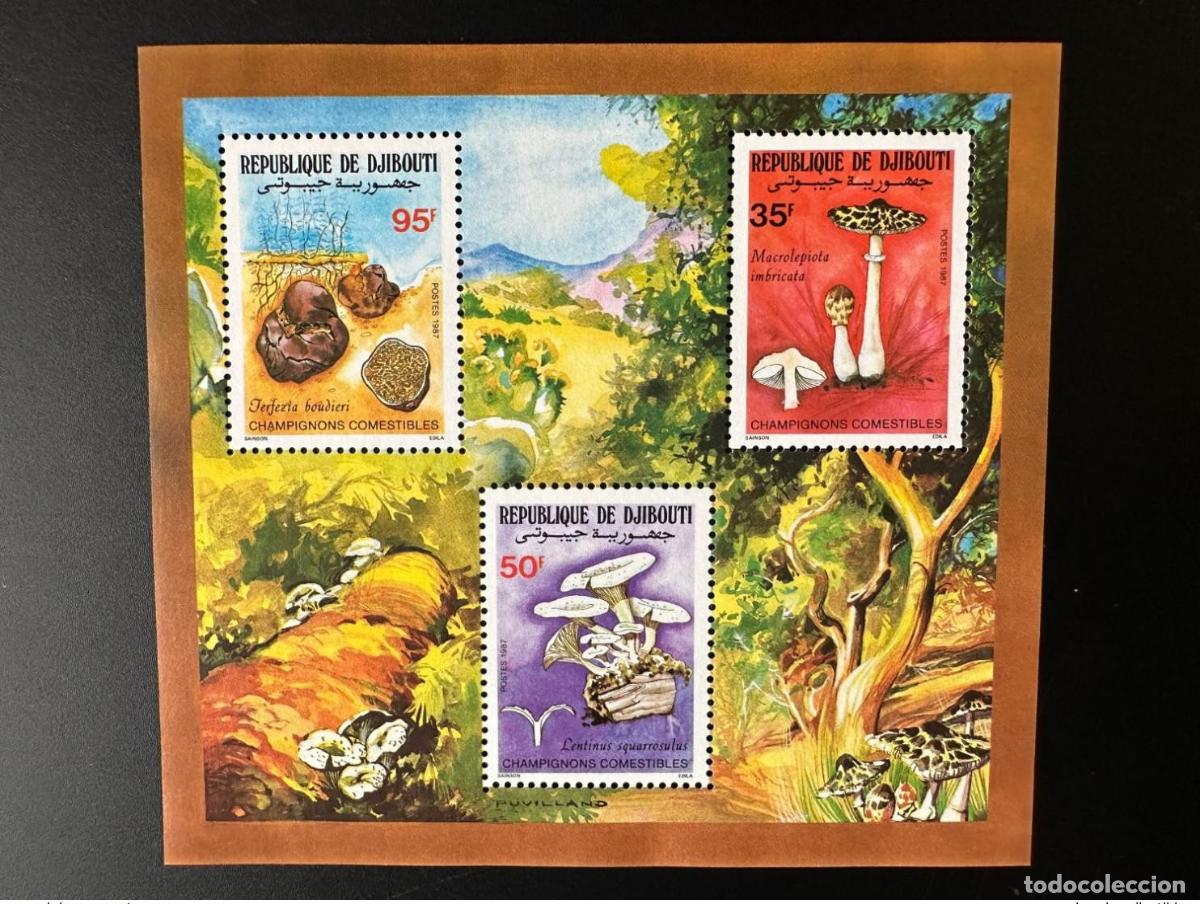 Sellos: Yibuti 1987 Mi. Bl. 138 Champi&ntilde;ones comestibles Pilze Funghi