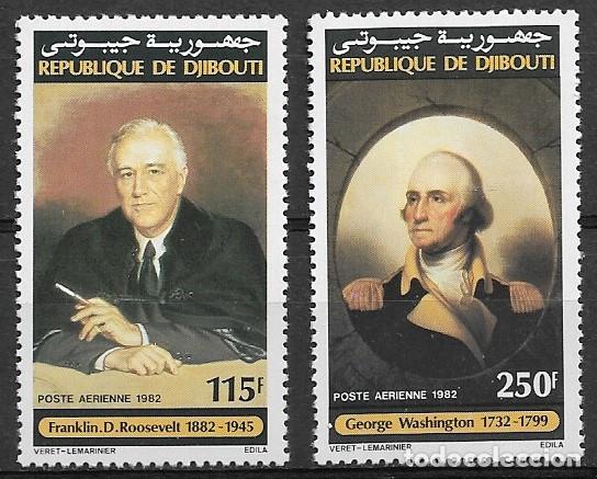 Sellos: DJIBOUTI 1982, Ivert A-176/77 - PERSONAJES C&Eacute;LEBRES. MNH.