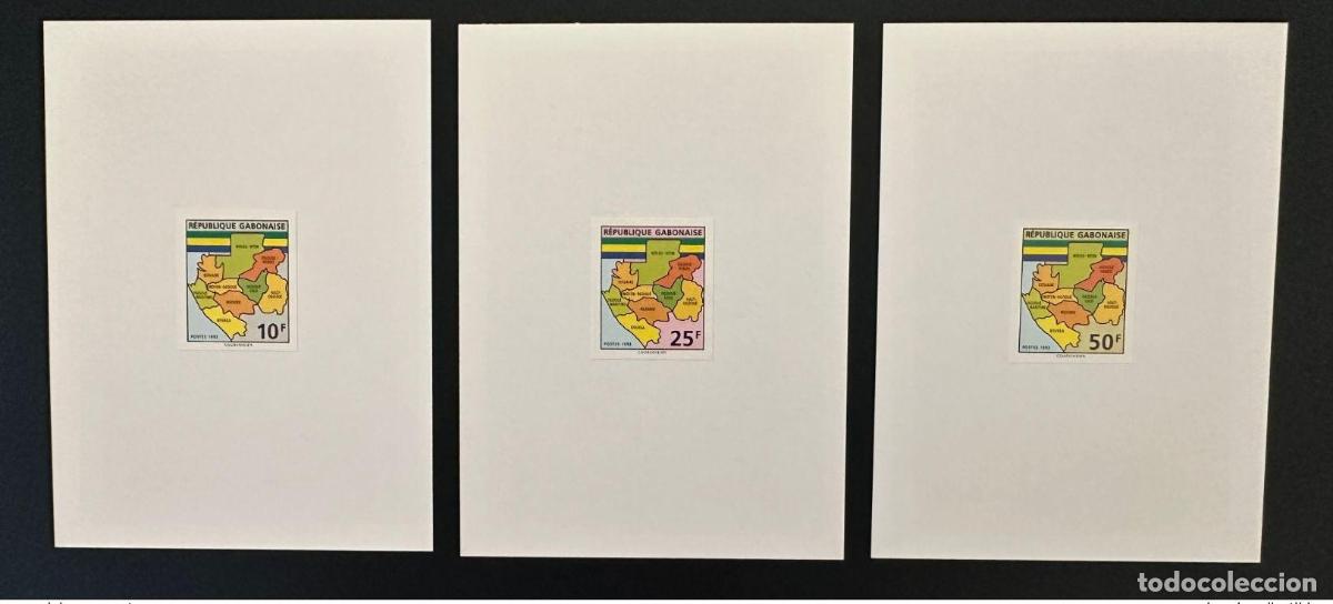 Sellos: Gab&oacute;n 1993 Mi. 1160 - 1162 Prueba de lujo Serie actual Mapa provincias