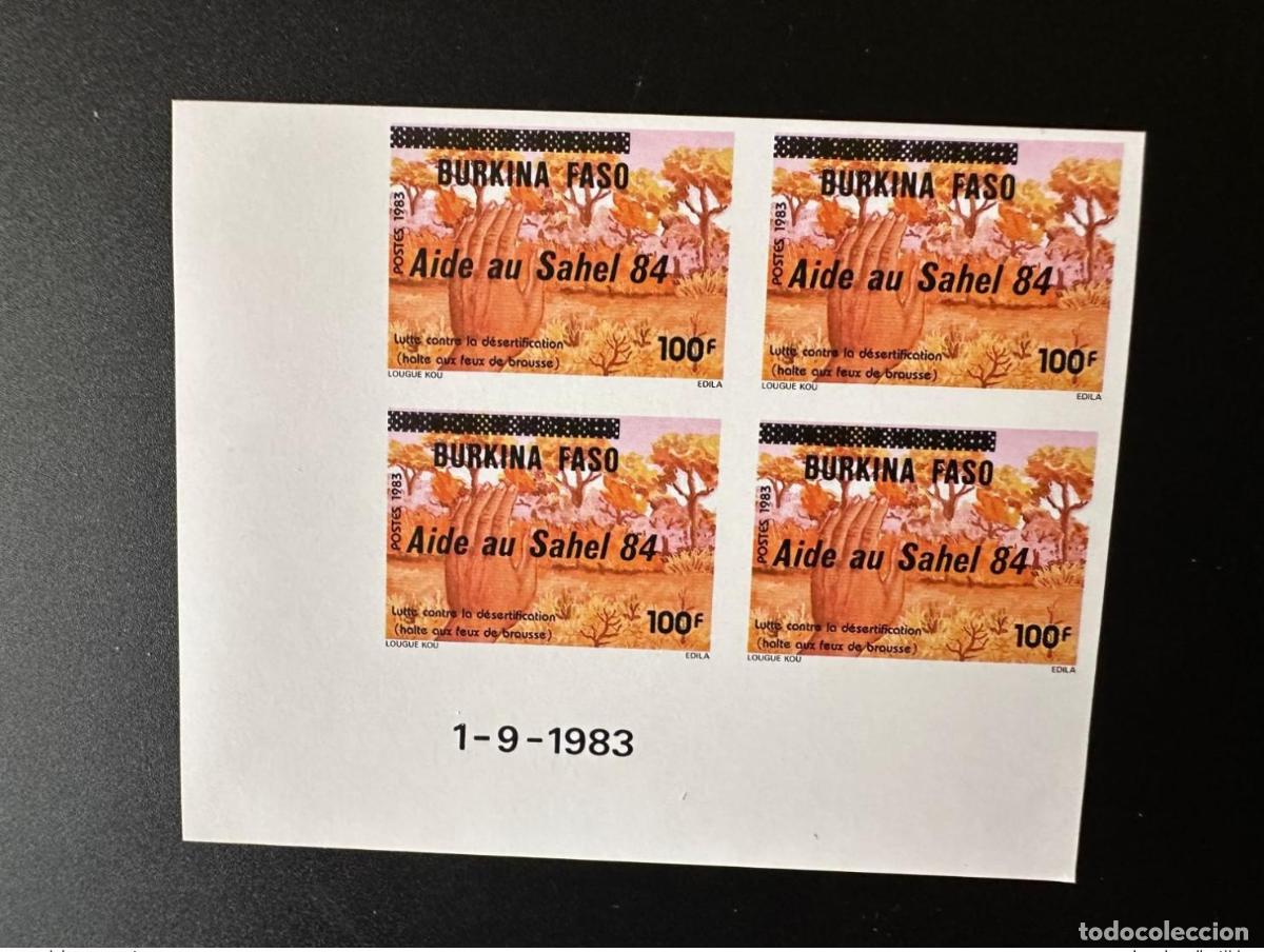 Sellos: Burkina Faso 1984 Mi. C975 ND IMPERF bloque 4 variedad 2 anticuada ayuda para el Sahel