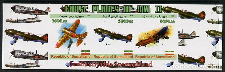Sellos: SOMALILAND 2011 SHEET MNH IMPERF AVIACION COMBAT AIRCRAFT AVIONES CAZAS FIGHTER CHASE PLANES WW2