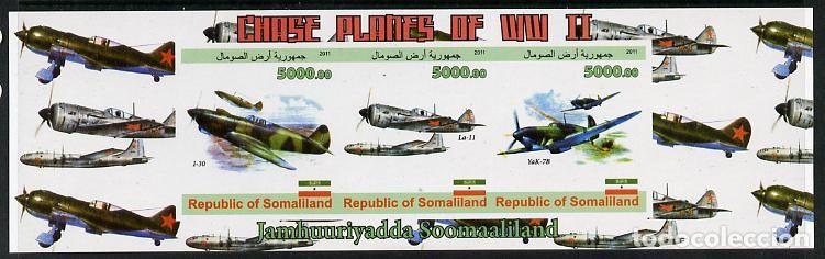 Sellos: SOMALILAND 2011 SHEET MNH IMPERF AVIACION COMBAT AIRCRAFT AVIONES CAZAS FIGHTER CHASE PLANES WW2