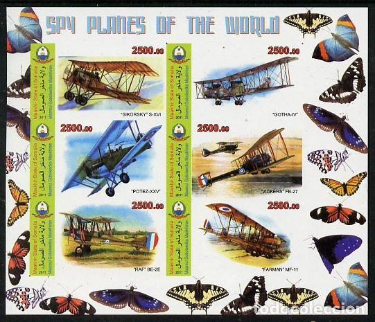 Sellos: SOMALIA 2011 SHEET MNH IMPERF AEROPLANOS AIRPLANES AVIONES AVIATION AVIACION MARIPOSAS BUTTERFLIES
