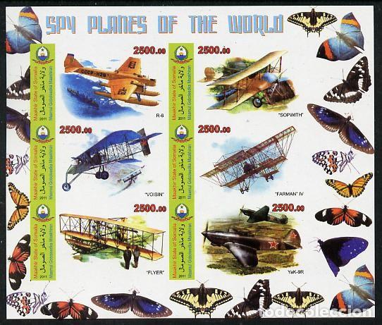 Sellos: SOMALIA 2011 SHEET MNH IMPERF AEROPLANOS AIRPLANES AVIONES AVIATION AVIACION MARIPOSAS BUTTERFLIES