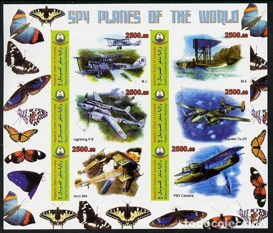 Sellos: SOMALIA 2011 SHEET MNH IMPERF AEROPLANOS AIRPLANES AVIONES AVIATION AVIACION MARIPOSAS BUTTERFLIES