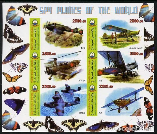 Sellos: SOMALIA 2011 SHEET MNH IMPERF AEROPLANOS AIRPLANES AVIONES AVIATION AVIACION MARIPOSAS BUTTERFLIES