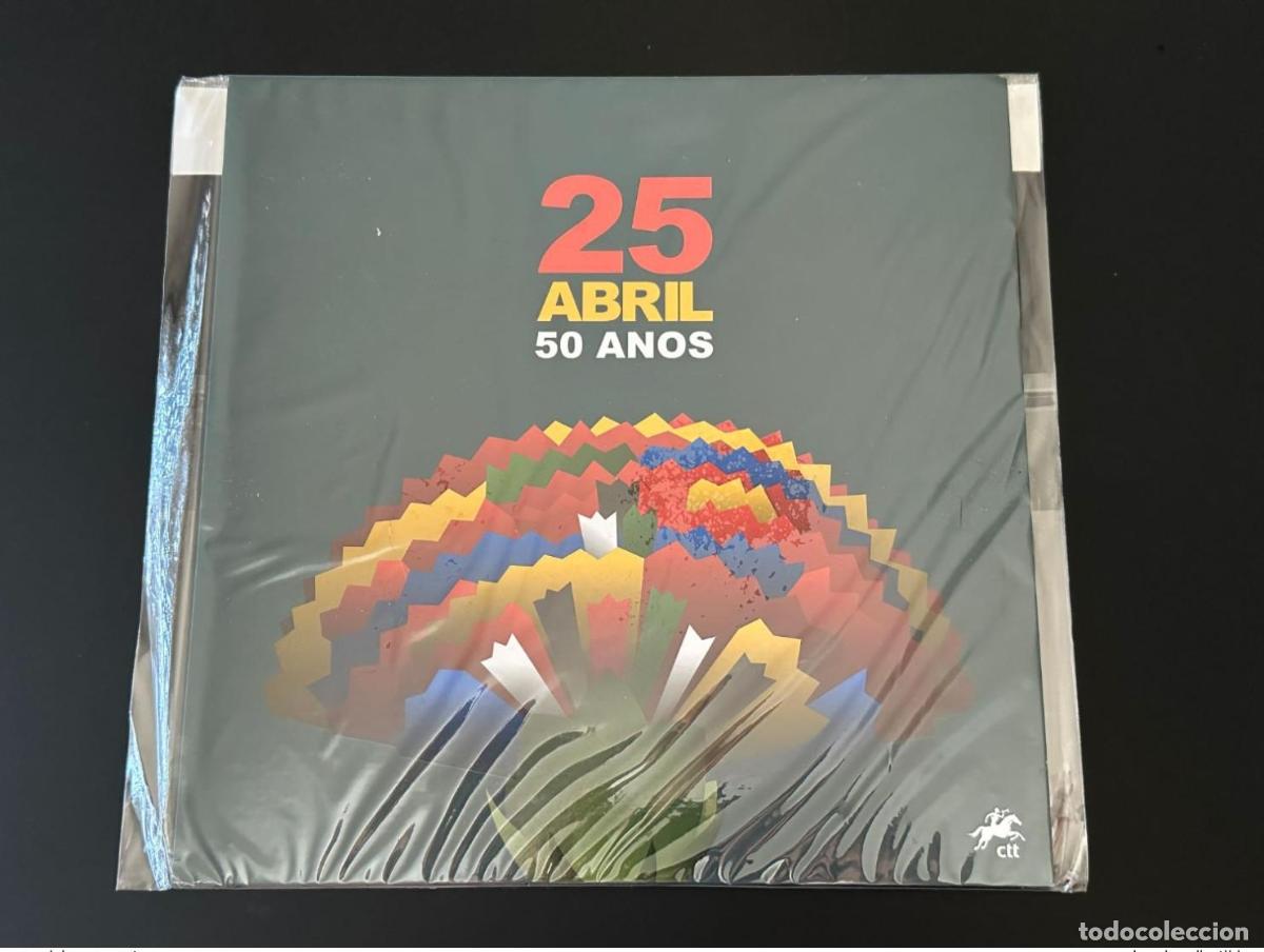 Sellos: Portugal Angola Cabo Verde 2024 carpeta 25 abril 50 a&ntilde;os edici&oacute;n conjunta flor