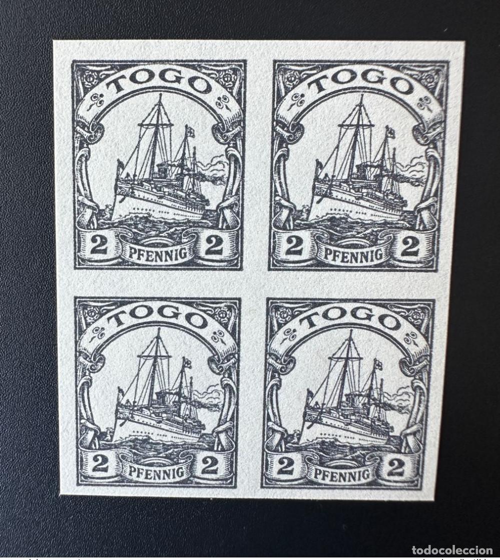 Sellos: Togo 1900 2 pfennig SMS Hohenzollern Schiff barco prueba ND bloque de 4