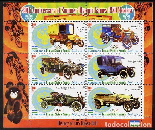 Sellos: SOMALIA 2010 SHEET MNH COCHES CARS AUTOS AUTOMOVILES AUTOMOBILES JUEGOS OLIMPICOS DE MOSCU DEPORTES