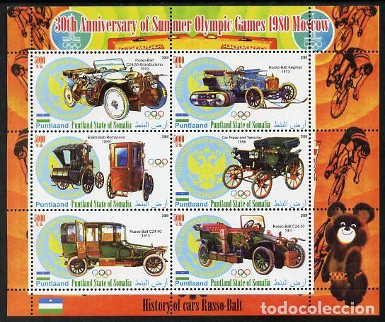 Sellos: SOMALIA 2010 SHEET MNH COCHES CARS AUTOS AUTOMOVILES AUTOMOBILES JUEGOS OLIMPICOS DE MOSCU DEPORTES