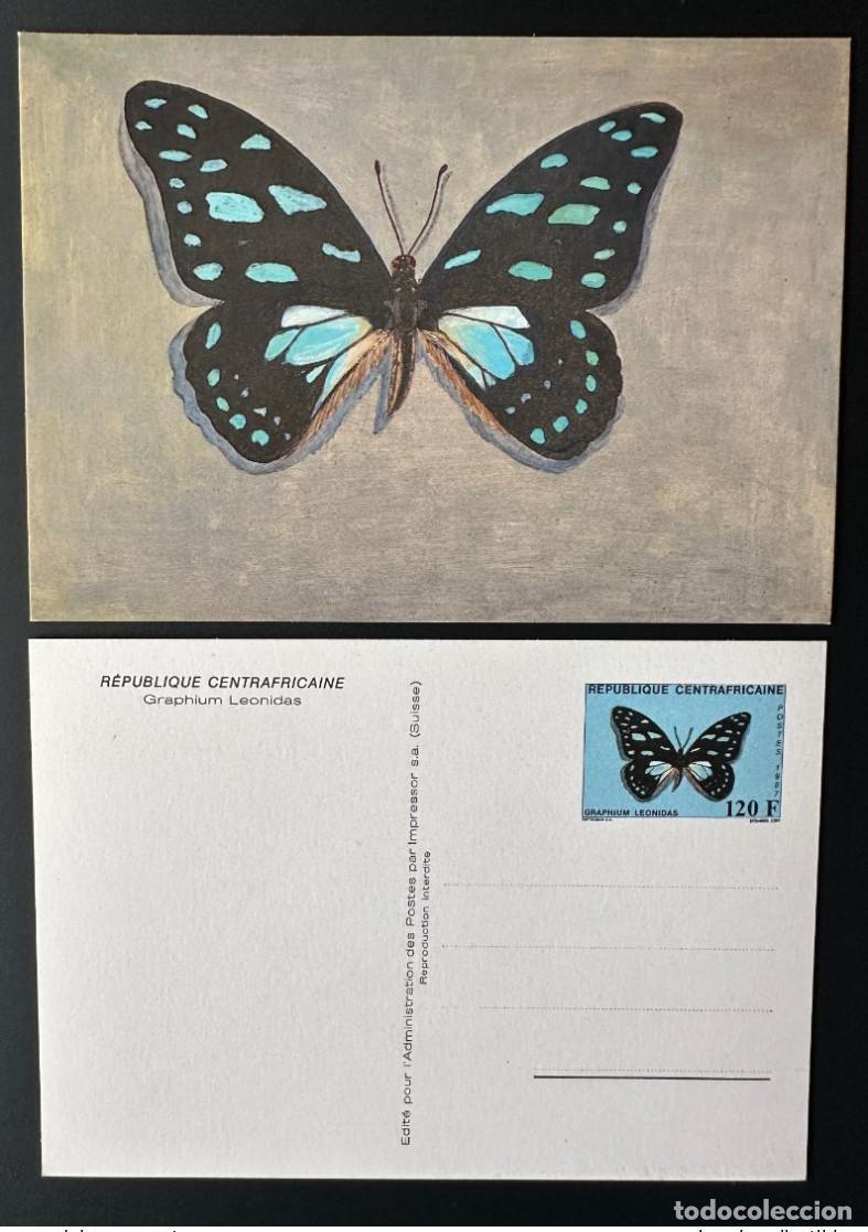 Sellos: Rep&uacute;blica Centroafricana 1987 Mi. 1301 Papeler&iacute;a y Entier Papillon Graphium leonidas