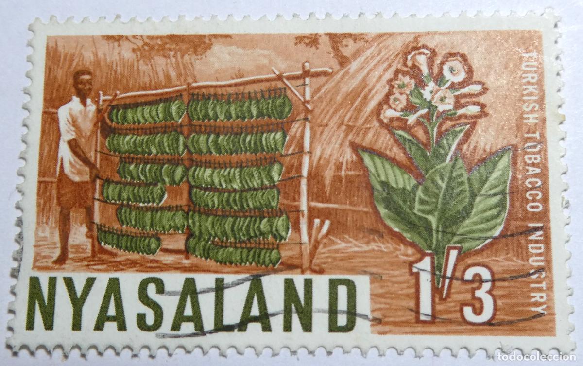 Sellos: sello postal de Nyasaland 1/3 (un chel&iacute;n y tres peniques) 1964 (actual Malawi)