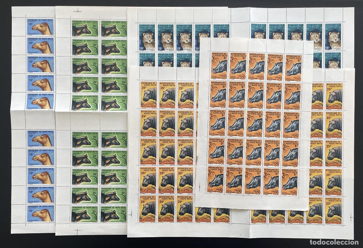 Sellos: Alto Volta 1966 YT 148-152 bloque fauna animales salvajes pantera hipop&oacute;tamo
