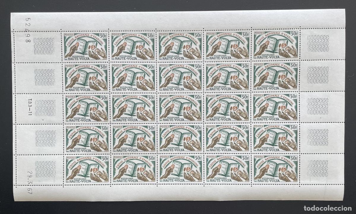 Sellos: Alto Volta 1967 YT 181 bloque Caja Nacional Ahorro mano moneda libreta