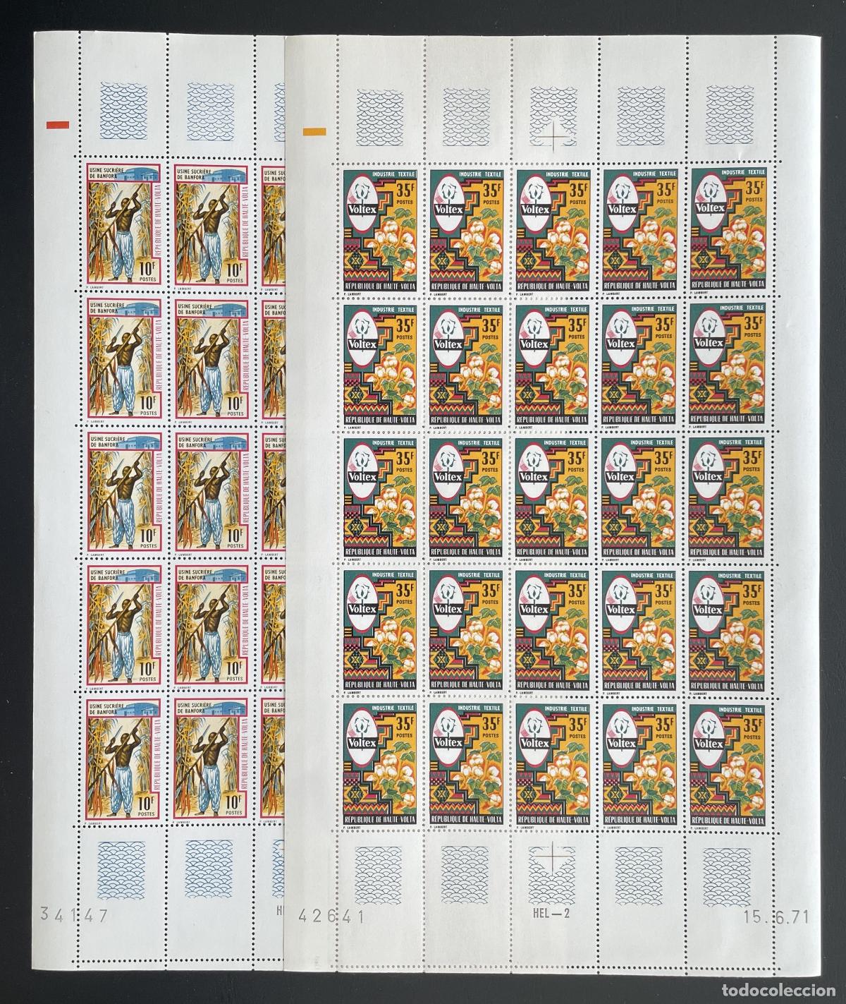 Briefmarken: Alto Volta 1971 YT 240-241 bloque industria textil Voltex azucarera algod&oacute;n