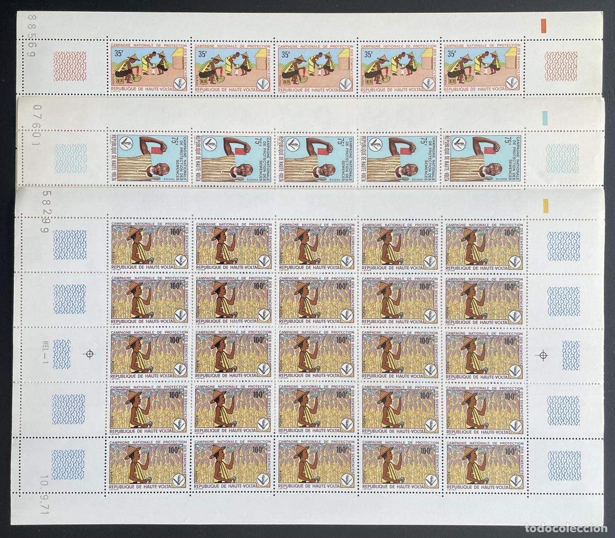 Briefmarken: Alto Volta 1971 YT 251-253 bloque campa&ntilde;a protecci&oacute;n semillas agricultura
