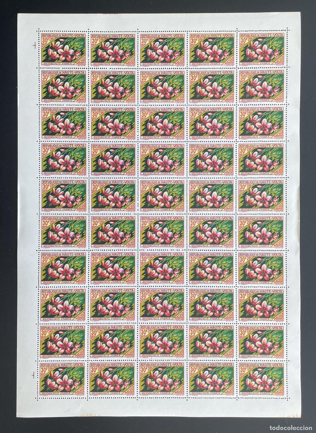 Sellos: Alto Volta 1963 YT 124 bloque flores flora Quisqualis Indica plantas