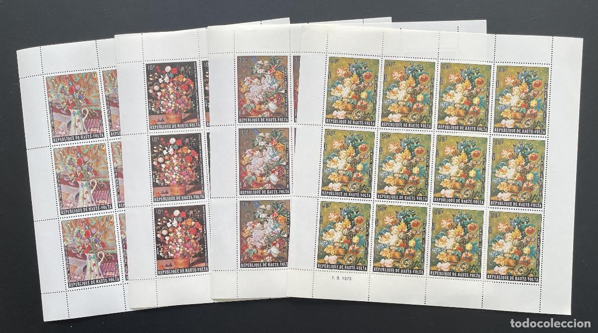 Sellos: Alto Volta 1975 YT 338-341 bloque flores ramo pintura arte Bonnard