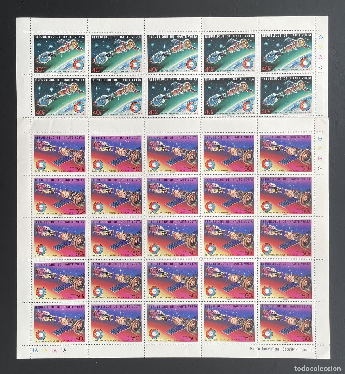 Sellos: Alto Volta 1975 YT 359-360 bloque cooperaci&oacute;n espacial USA URSS Apollo