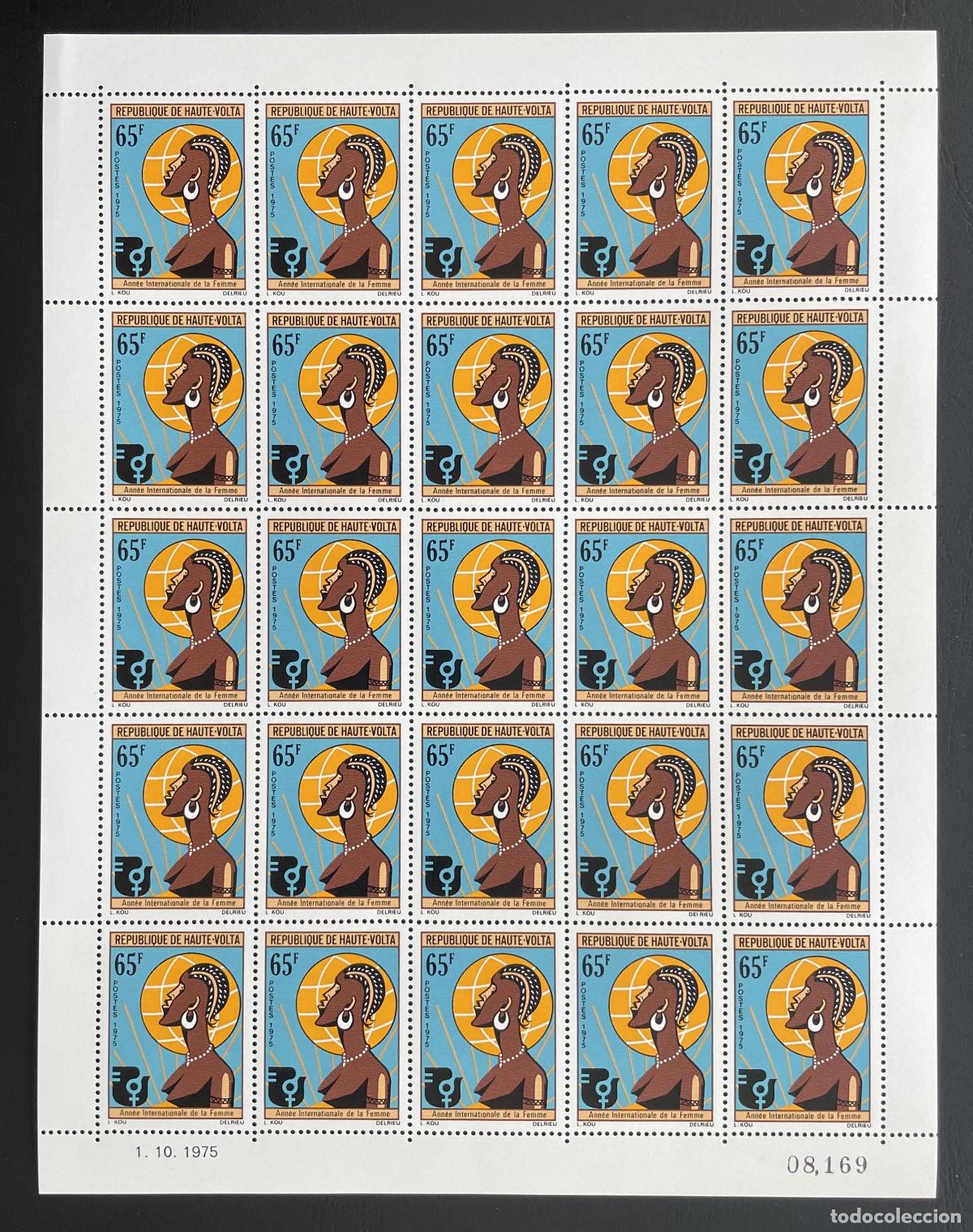 Sellos: Alto Volta 1975 YT 369 tabl&oacute;n A&ntilde;o Internacional Mujer retrato arte