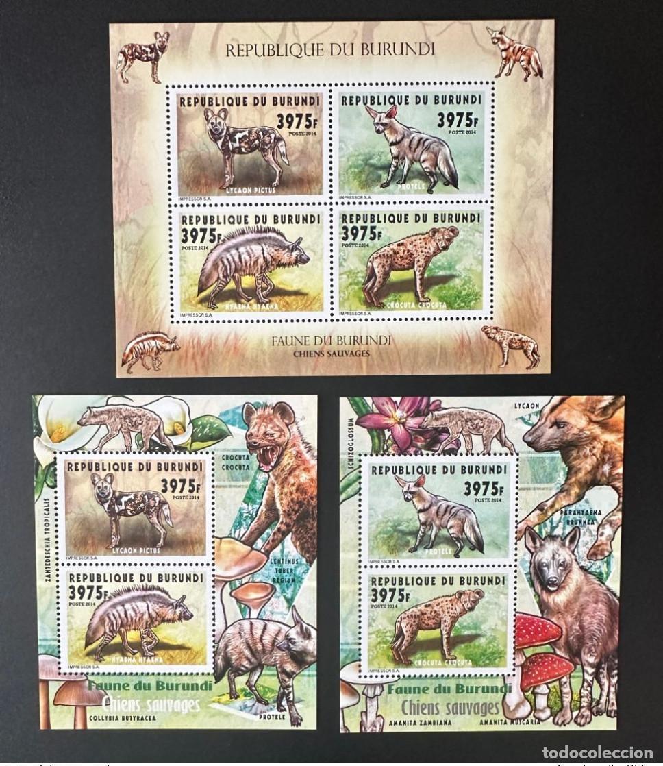 Sellos: Burundi 2014 Mi. 3446 - 3449 Bl. 456 457 perros salvajes Hienas
