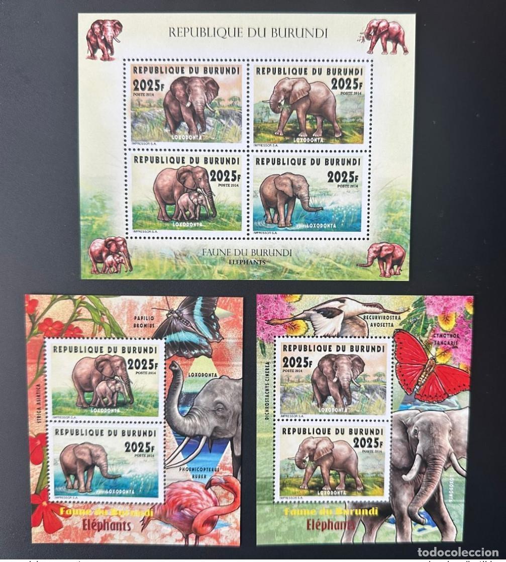 Sellos: Burundi 2014 Mi. 3397 - 3400 Bl. 437 438 Elefantes flamencos mariposas fauna