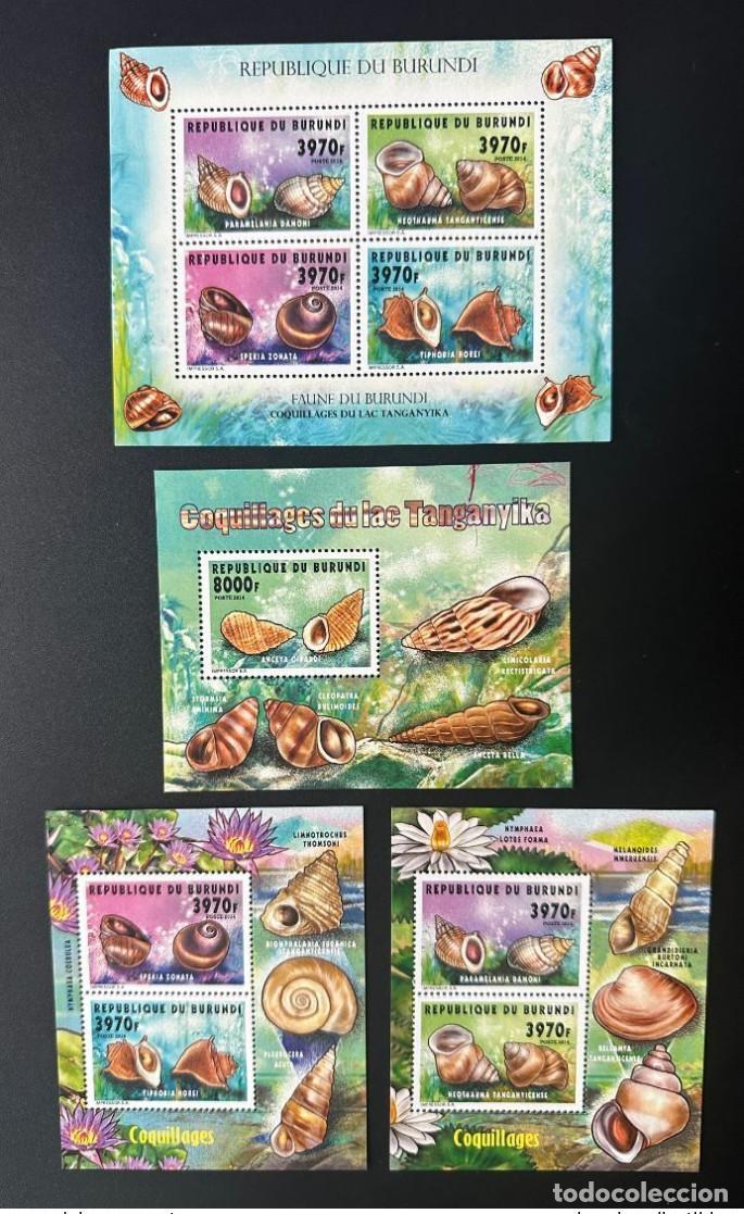 Sellos: Burundi 2014 Mi. 3440 - 3443 Bl. 454 conchas lago ver Tanganica