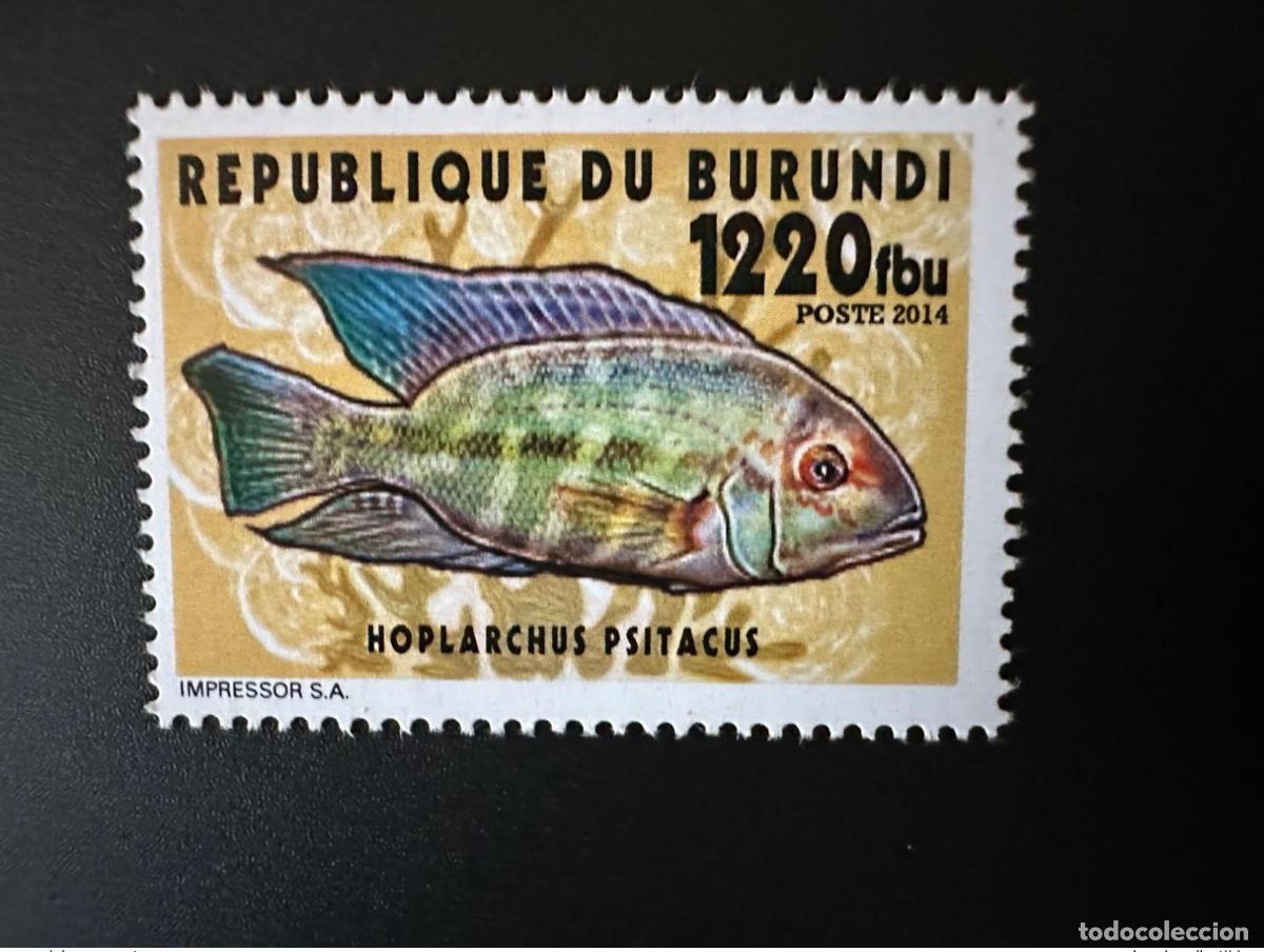 Sellos: Burundi 2014 Mi.? Pescado Hoplarchus Psitacus (valores locales: RARO)