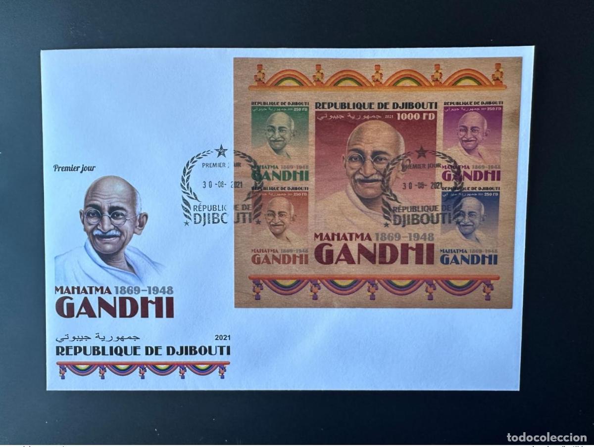Sellos: Yibuti 2020 Mi. 4658 - 4662 Kb. FDC ND Wood Mohandas Mahatma Gandhi India.