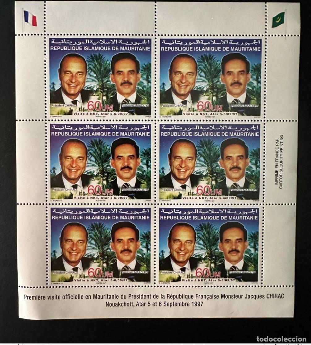 Sellos: Mauritania 1997 Mi. Hoja A1048 Visita Nuakchott Jacques Chirac Maaouya