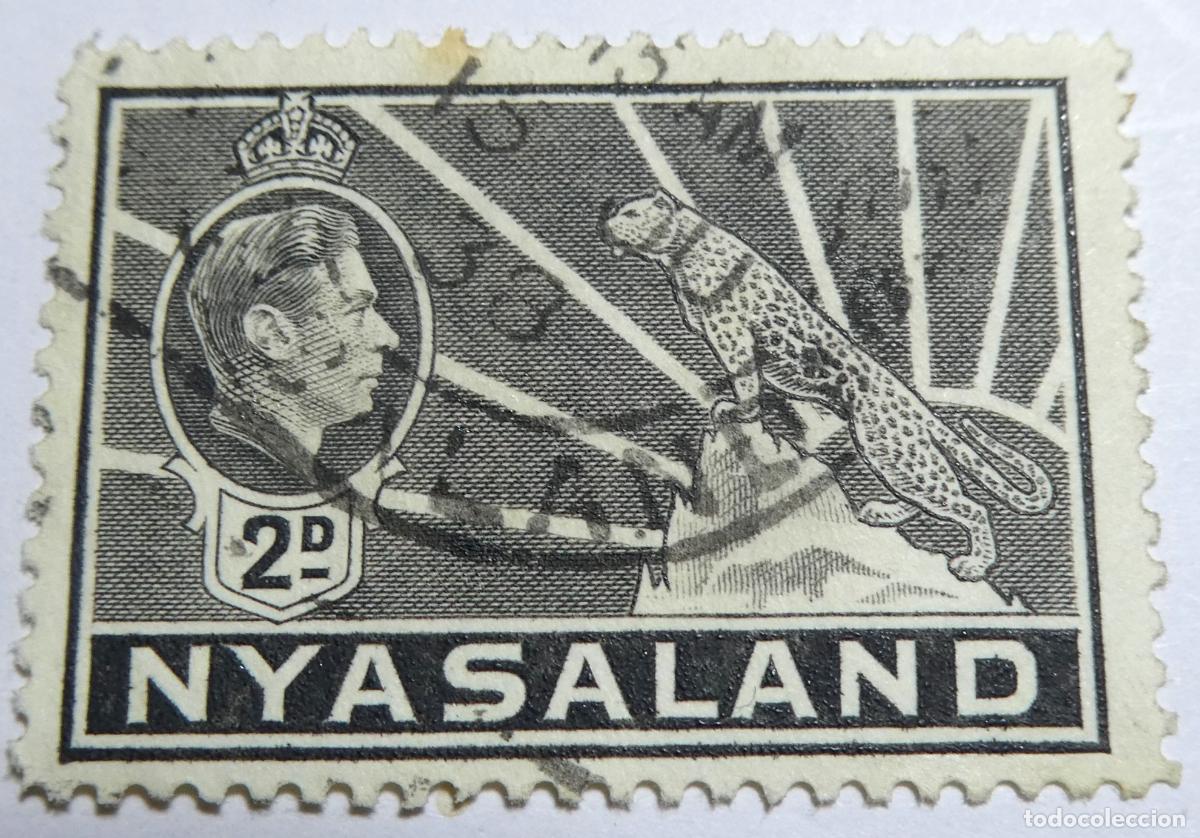 Sellos: sello postal de Nyasaland REY JORGE VI leopardo sobre una roca 1938 (actual Malawi)