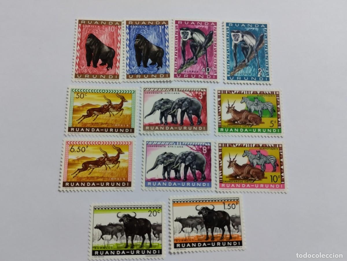 Sellos: SELLOS RUANDA-URUNDI, A&Ntilde;O 1959 SERIE COMPLETA**MNH 12 VALORES, ANIMALES. YVERT 205/216