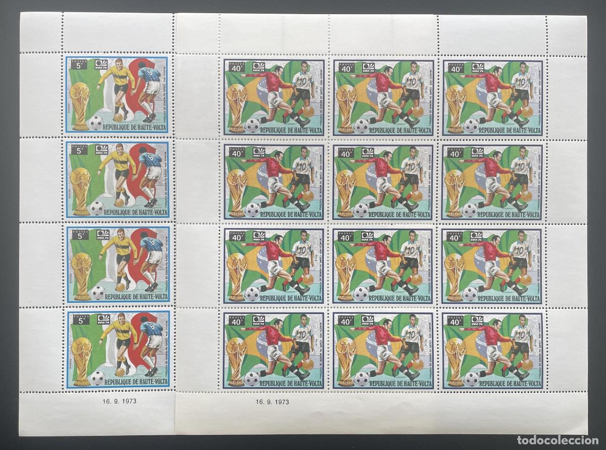 Sellos: Alto Volta 1974 YT 320-321 bloque f&uacute;tbol Copa del Mundo Munich Pel&eacute;