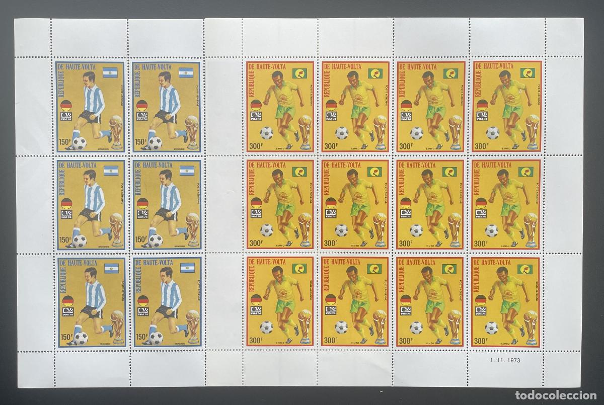 Sellos: Alto Volta 1974 YT PA 169-170 bloque Copa Mundial F&uacute;tbol Argentina Zaire
