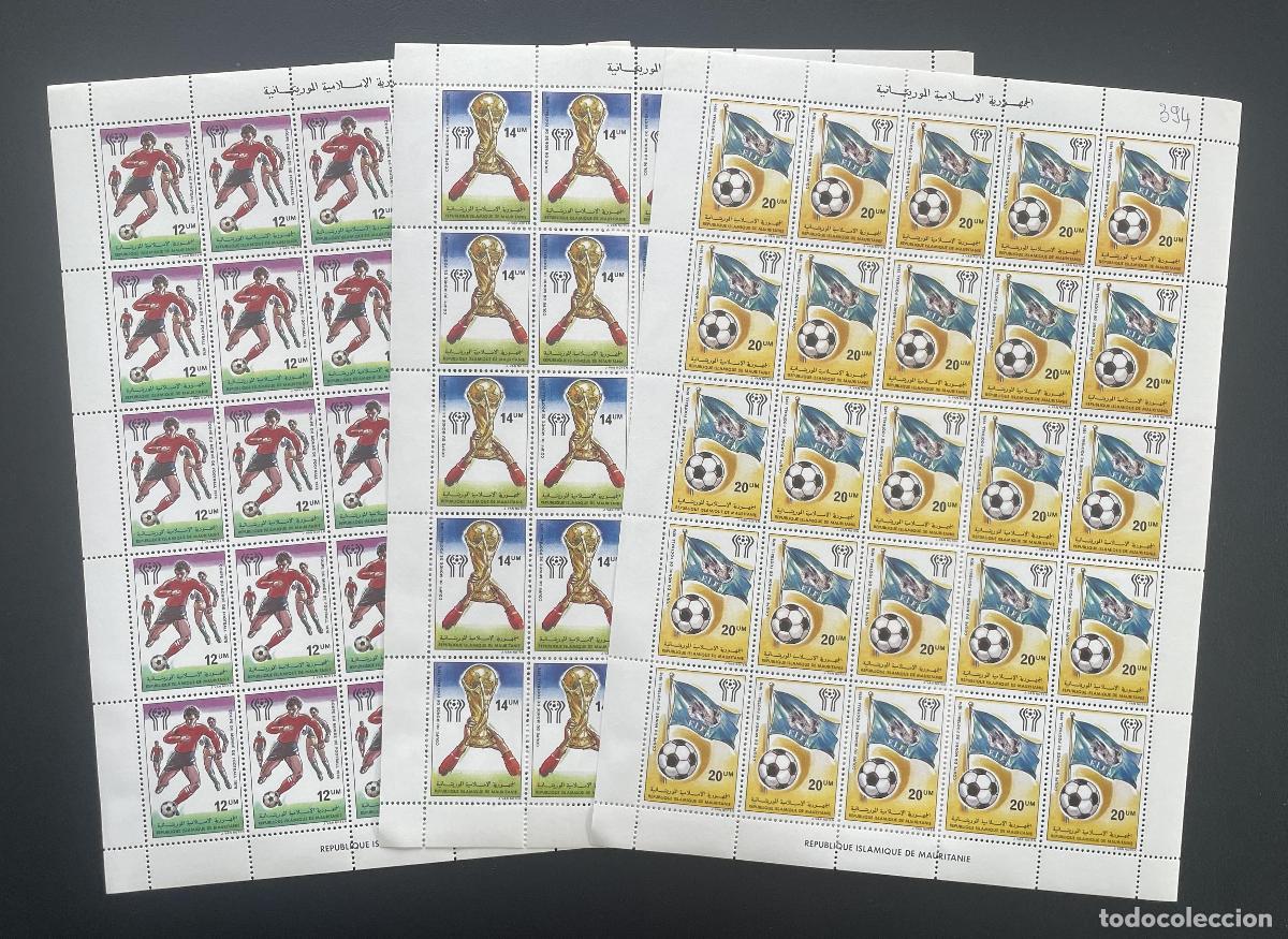 Sellos: Mauritania 1978 YT 392-394 bloque Copa Mundo F&uacute;tbol FIFA trofeo jugador