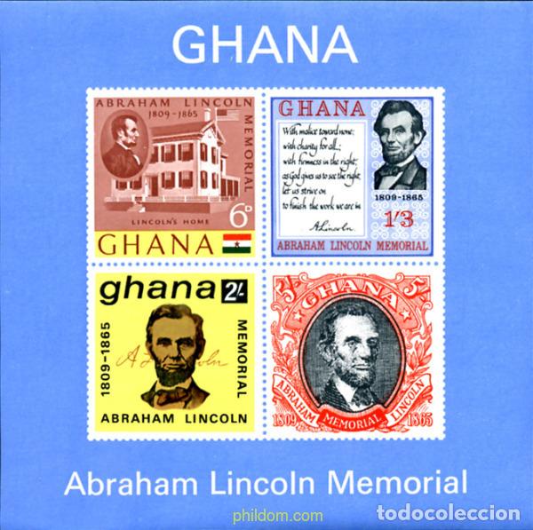 Sellos: 262256 MNH GHANA 1965 CENTENARIO DE LA MUERTE DE LINCOLN