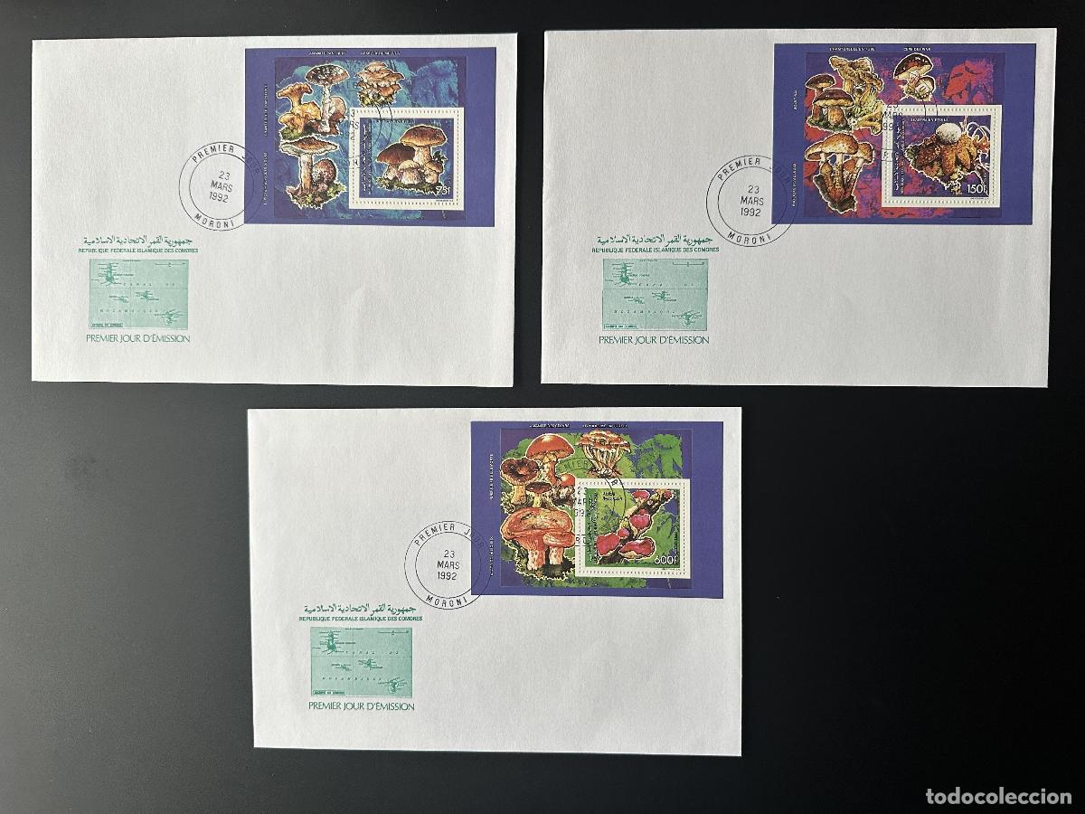 Sellos: Comoras 1992 Mi. Hongos comestibles para el primer d&iacute;a de Bl. 358 - 360 FDC
