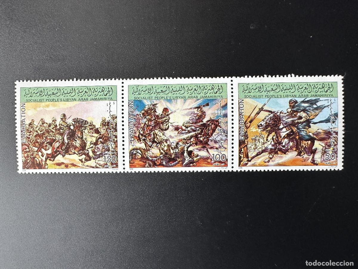 Sellos: Libia 1986 Mi. 1741-1743 Evacuaci&oacute;n de fuerzas extranjeras Estados Unidos Reino Unido Caballo