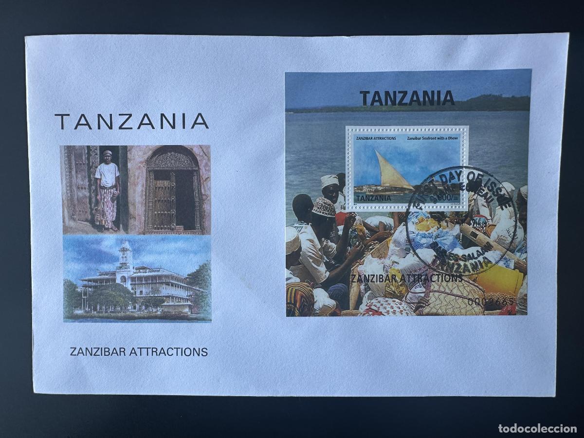 Sellos: Tanzania 2009 Mi. Bl. 626 FDC primer d&iacute;a: atracciones de Zanz&iacute;bar: barco velero