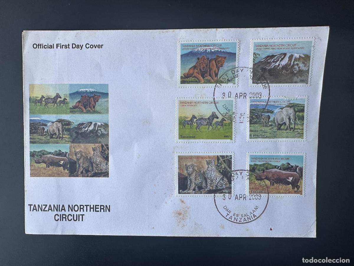 Sellos: Tanzania 2003/2004 Mi. 4137 - 4142 FDC Primer d&iacute;a de circuito le&oacute;n elefante leopardo