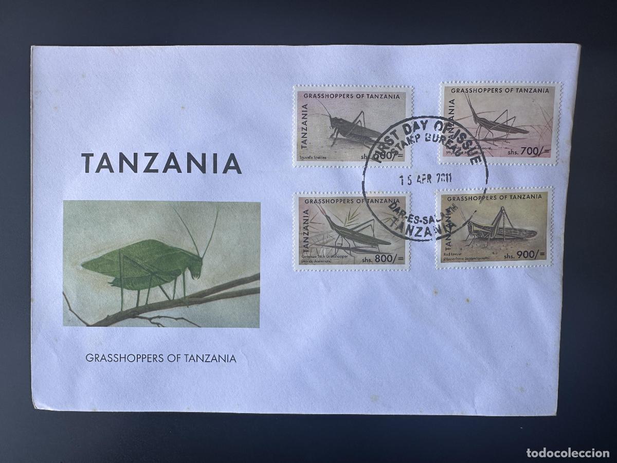 Sellos: Tanzania 2011 Mi. 4795 - 4798 FDC Insectos del primer d&iacute;a Saltamontes