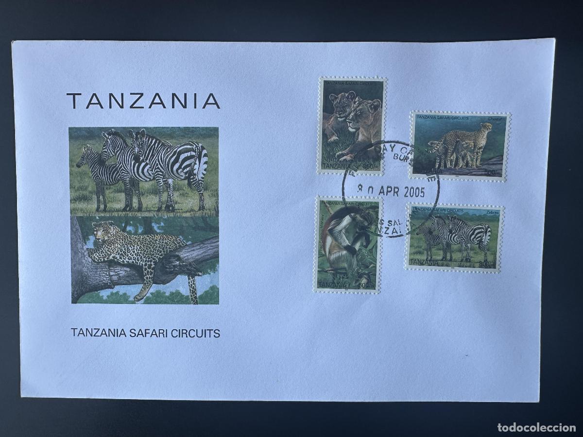 Sellos: Tanzania 2005 Mi. 4228 - 4231 FDC Excursiones de safari primer d&iacute;a y vida silvestre Monos Leones