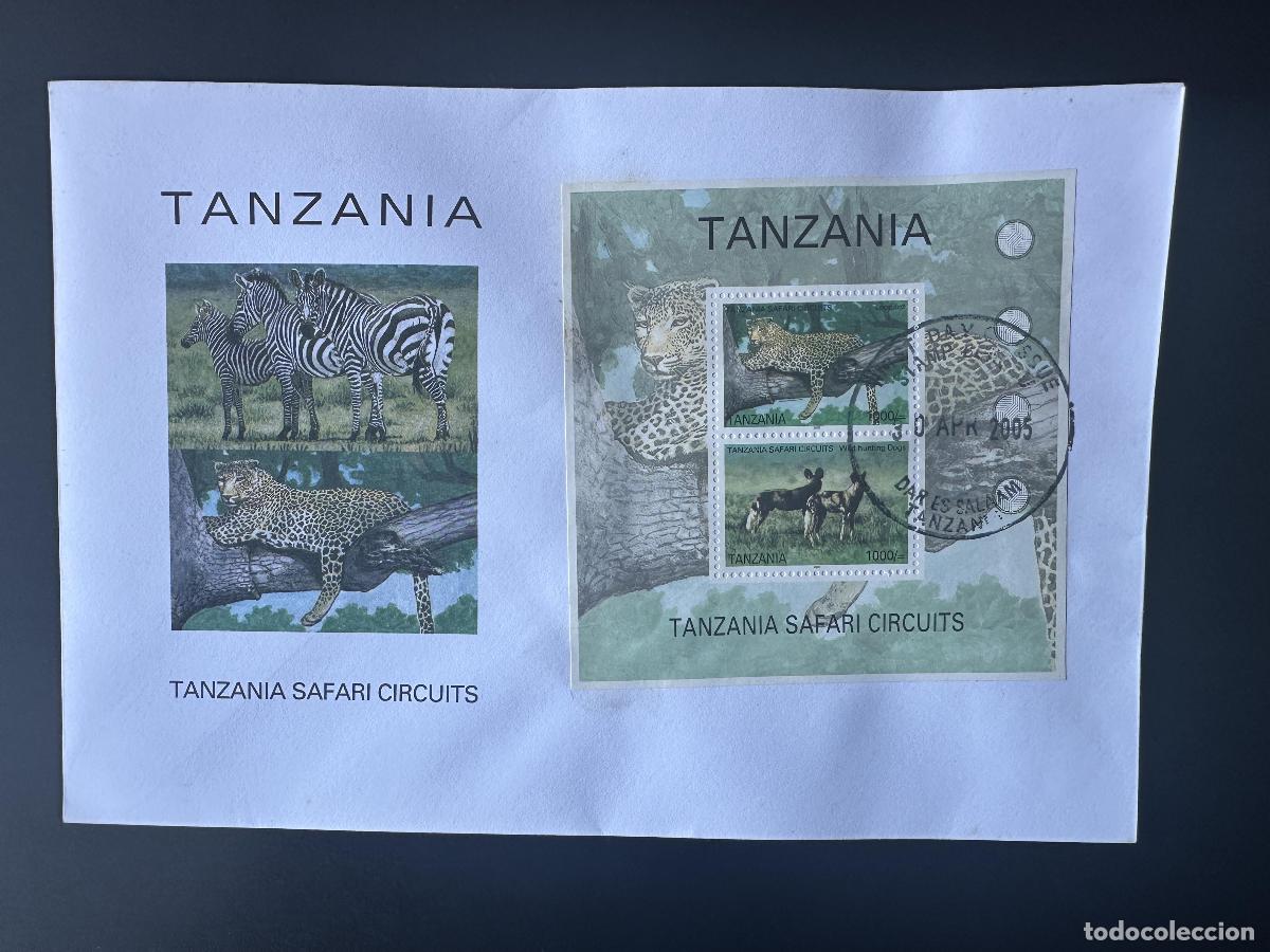 Sellos: Tanzania 2005 Mi. Bl. 572 FDC circuitos de safari primer d&iacute;a leopardos perros salvajes vida