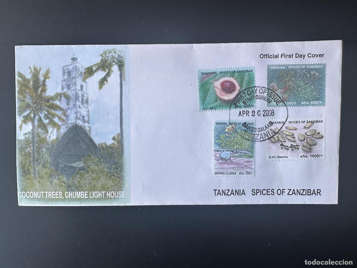 Sellos: Tanzania 2008 Mi. 4560 - 4563 FDC Primer d&iacute;a Especias de Zanz&iacute;bar Gew&uuml;rze