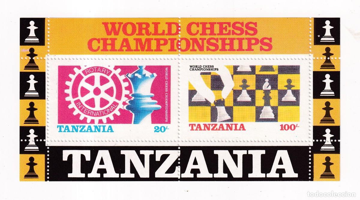 Sellos: AJEDREZ SHESS - TANZANIA TANZANIE 1986 WORLD CHESS CHAMPIONSHIPS - bloc 44 ** MNH