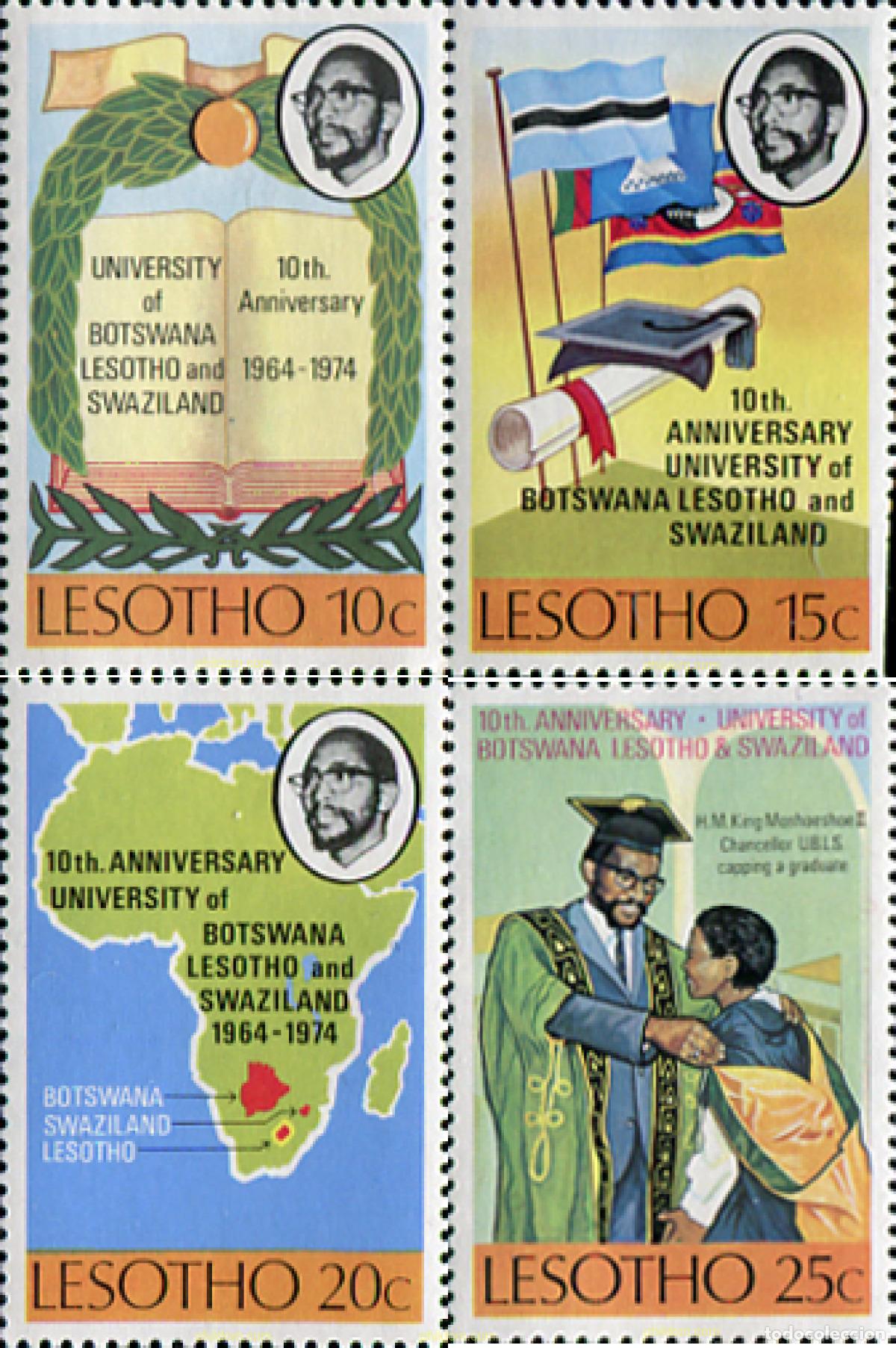 Sellos: 337780 MNH LESOTHO 1974 10 ANIVERSARIO DE LAS UNIVERSIDADES DE BOTSWANA, LESHOTO Y SWAZILANDIA