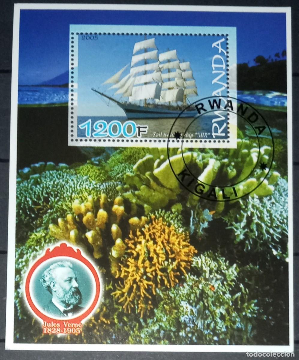 Briefmarken: RWANDA 2005 SHEET USED MNH JULES VERNE FAUNA CORALES CORALS CORAUX TALL SHIPS BOATS VELEROS BARCOS